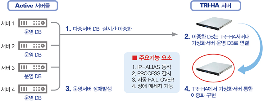 서버이중화, DB이중화, HA, 고가용성, 트라이HA, 트라이백업, 맨텍, MCCS, 더블테이크, TRIHA, MSSQL이중화, 오라클이중화